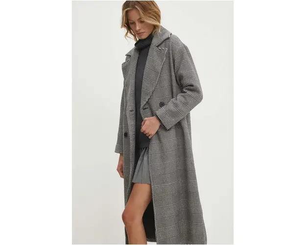 Answear Lab palton din lana culoarea negru, de tranzitie, oversize