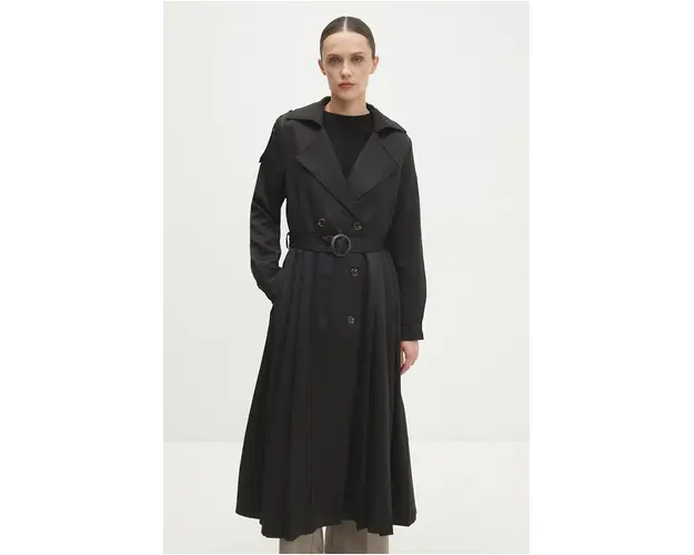 Answear Lab palton femei, culoarea negru, de tranzitie, cu doua randuri de nasturi