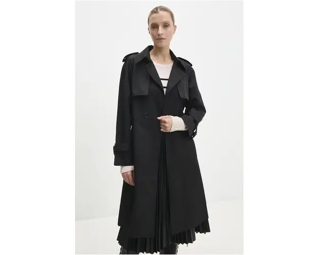 Answear Lab trenci femei, culoarea negru, de tranzitie, cu doua randuri de nasturi