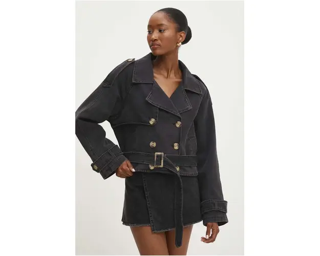 Answear Lab geaca jeans femei, culoarea gri, de tranzitie, oversize