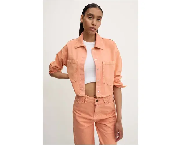Answear Lab geaca jeans femei, culoarea portocaliu, de tranzitie, oversize