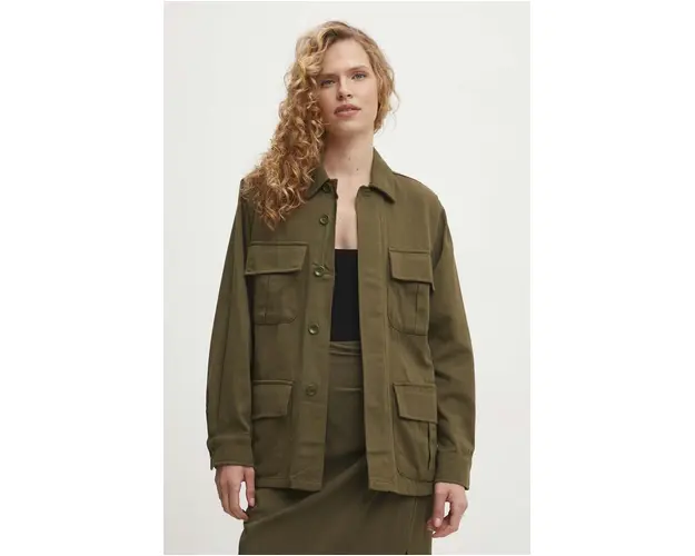 Answear Lab geaca cu aspect de camasa culoarea verde, de tranzitie