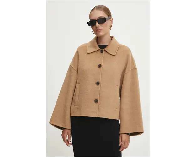Answear Lab geaca de lana culoarea maro, de tranzitie, oversize