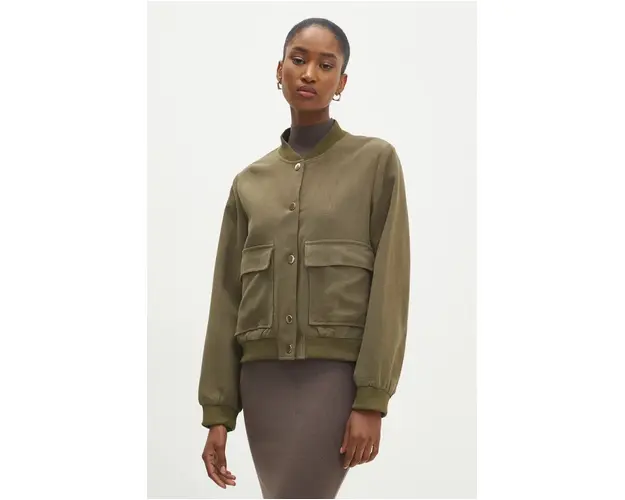 Answear Lab jacheta bomber din amestec de in culoarea verde, de tranzitie