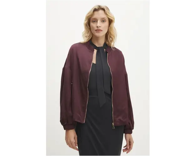 Answear Lab geaca bomber femei, culoarea bordo, de tranzitie, oversize