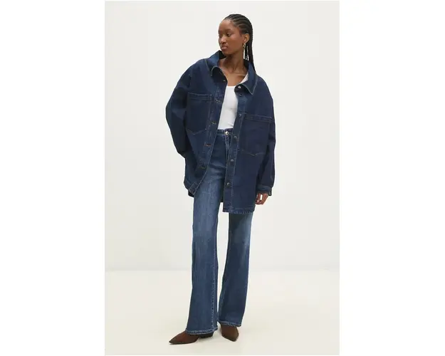 Answear Lab geaca jeans femei, culoarea albastru marin, de tranzitie, oversize