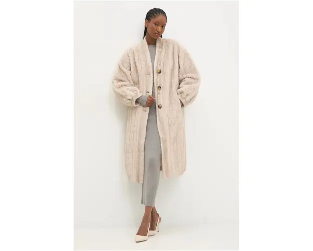 Answear Lab palton femei, culoarea bej, de tranzitie, oversize