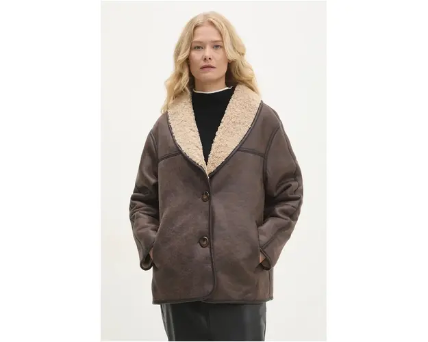 Answear Lab geaca femei, culoarea bej, de tranzitie, oversize