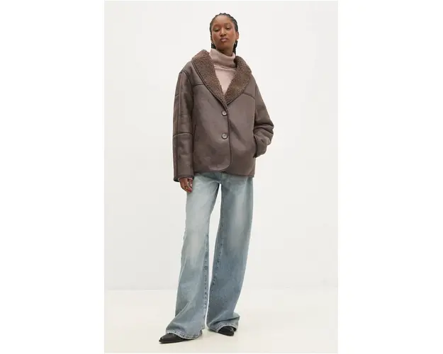 Answear Lab geaca femei, culoarea maro, de tranzitie, oversize