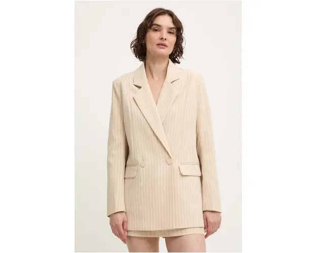 Answear Lab sacou culoarea bej, cu doua randuri de nasturi, modelator