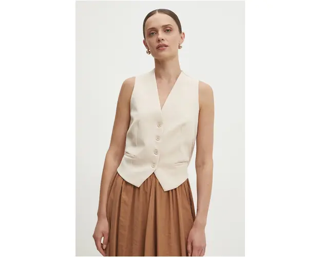 Answear Lab vesta culoarea bej, un singur rand de nasturi