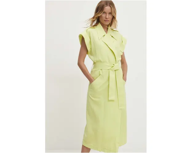 Answear Lab rochie din in culoarea verde, midi, oversize