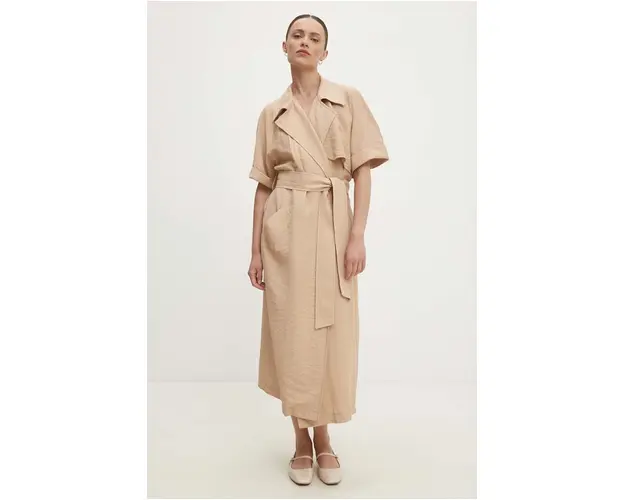 Answear Lab rochie din in culoarea maro, midi, oversize