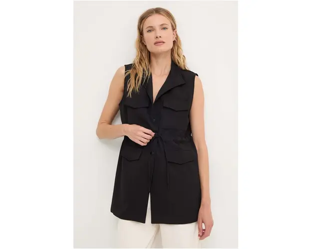 Answear Lab vesta culoarea negru, un singur rand de nasturi