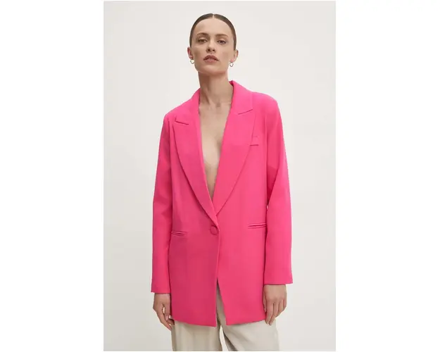 Answear Lab sacou culoarea roz, un singur rand de nasturi, neted