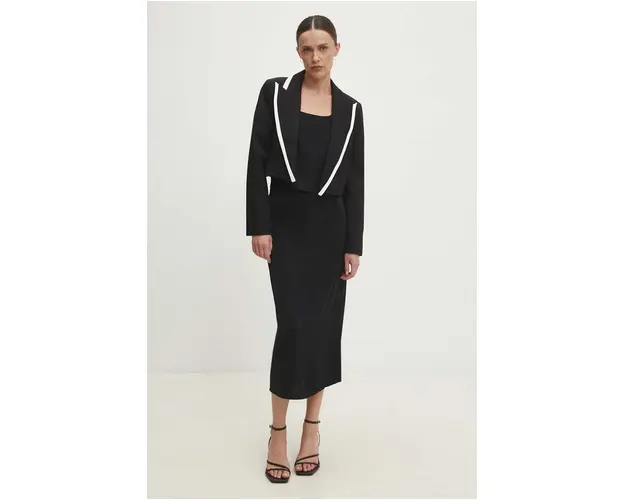 Answear Lab sacou culoarea negru, desfacut, neted