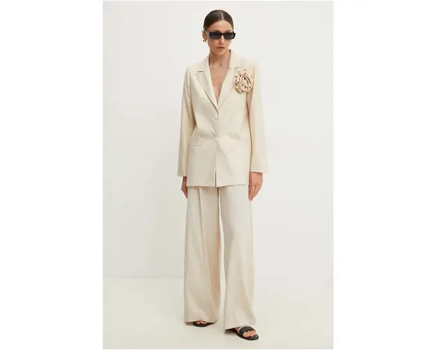 Answear Lab blazer din amestec de in culoarea auriu, un singur rand de nasturi, neted