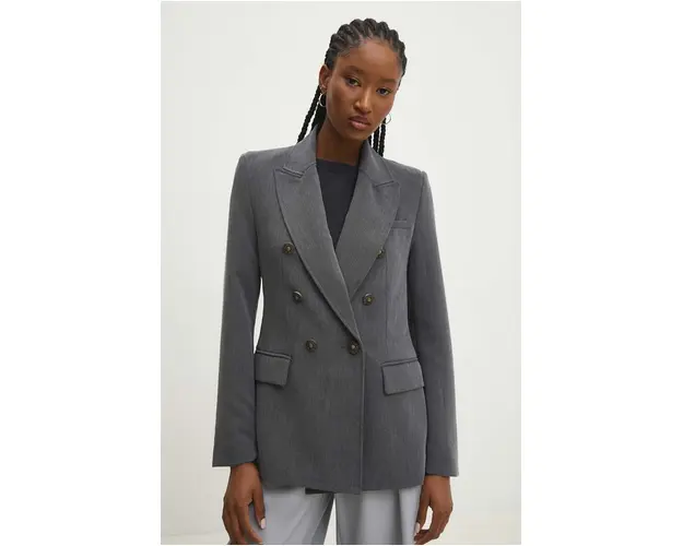 Answear Lab sacou culoarea gri, cu doua randuri de nasturi, neted
