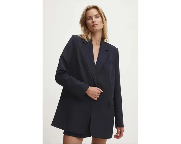Answear Lab sacou culoarea albastru marin, un singur rand de nasturi, neted
