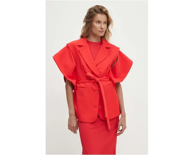 Answear Lab vesta culoarea rosu, un singur rand de nasturi