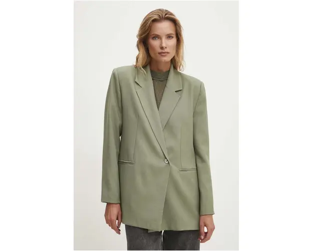 Answear Lab sacou culoarea verde, un singur rand de nasturi, neted