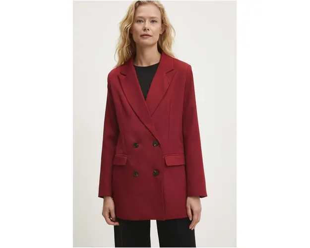 Answear Lab sacou culoarea bordo, cu doua randuri de nasturi, neted
