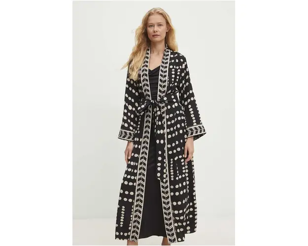 Answear Lab kimono culoarea negru, desfacut, modelator