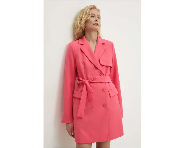 Answear Lab sacou culoarea roz, cu doua randuri de nasturi, neted
