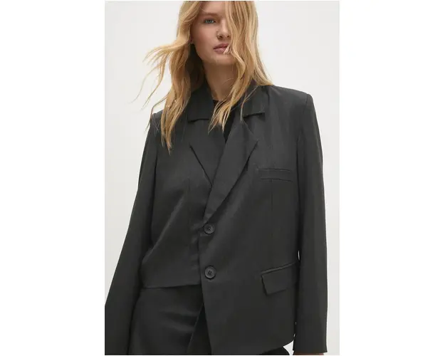 Answear Lab sacou culoarea gri, cu doua randuri de nasturi, neted
