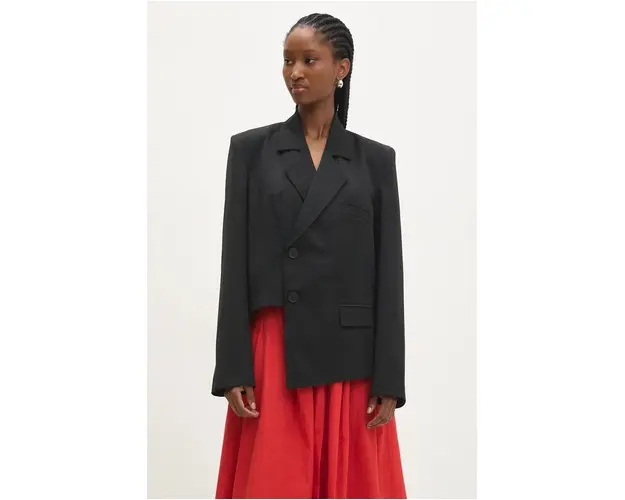 Answear Lab sacou culoarea negru, cu doua randuri de nasturi, neted