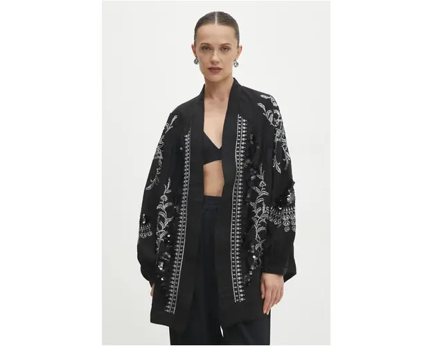 Answear Lab sacou culoarea negru, desfacut, modelator