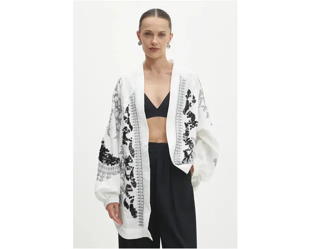 Answear Lab sacou culoarea alb, desfacut, modelator