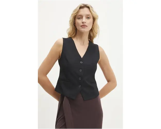 Answear Lab vesta culoarea negru, un singur rand de nasturi