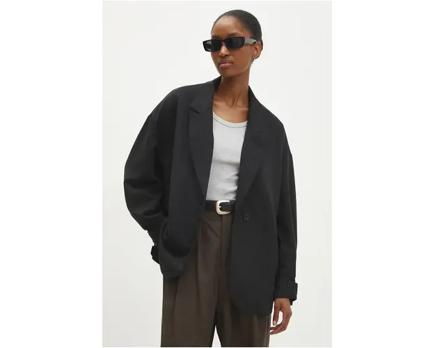 Answear Lab sacou culoarea negru, cu doua randuri de nasturi, neted