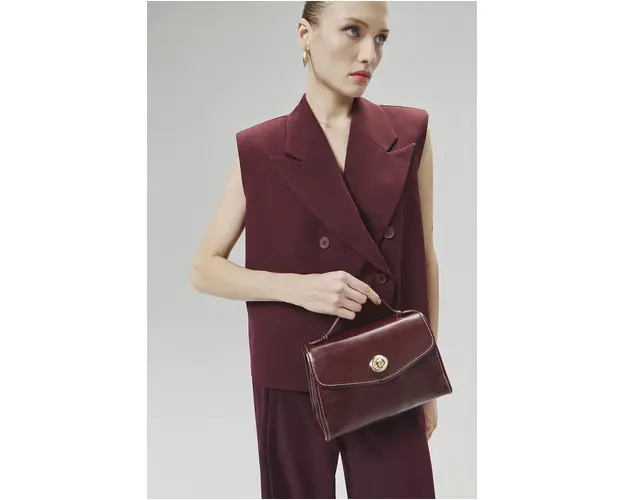 Answear Lab vesta culoarea bordo, un singur rand de nasturi