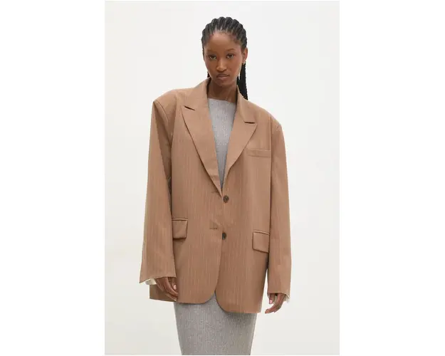 Answear Lab sacou culoarea bej, un singur rand de nasturi, modelator