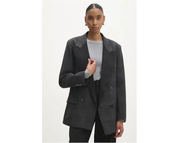 Answear Lab sacou culoarea gri, cu doua randuri de nasturi, neted