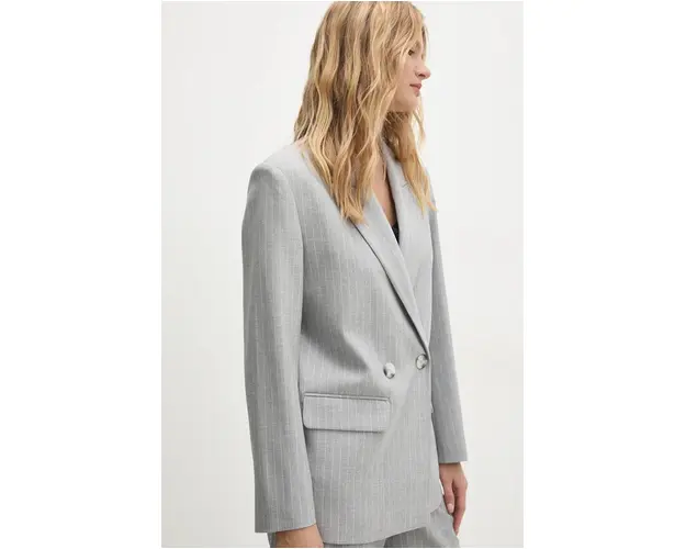 Answear Lab sacou culoarea gri, cu doua randuri de nasturi, modelator