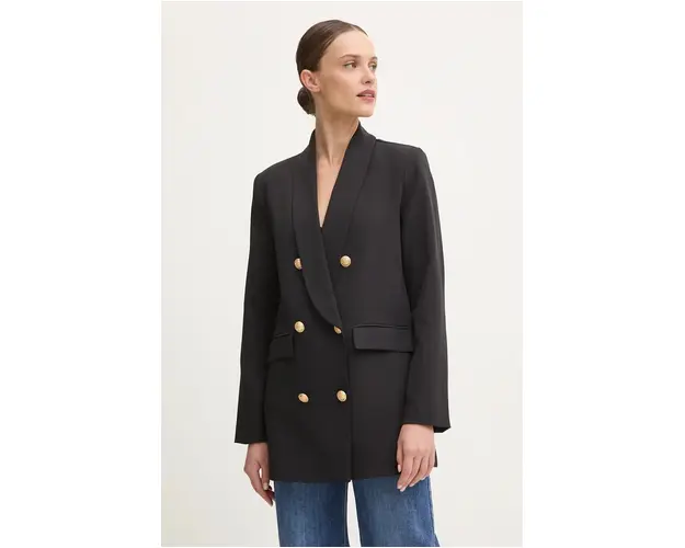 Answear Lab sacou culoarea negru, cu doua randuri de nasturi, neted