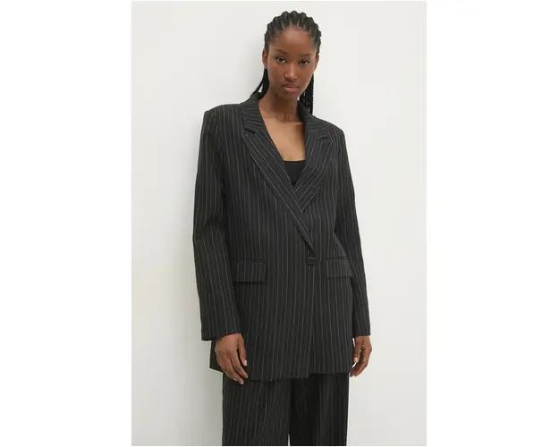 Answear Lab sacou culoarea negru, cu doua randuri de nasturi, modelator