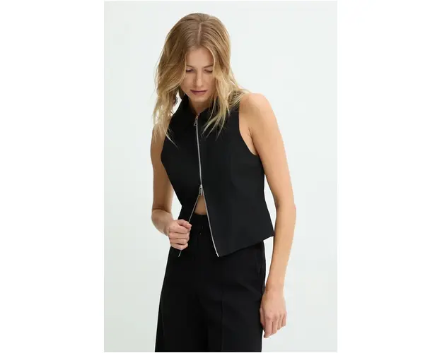 Answear Lab vesta culoarea negru, un singur rand de nasturi