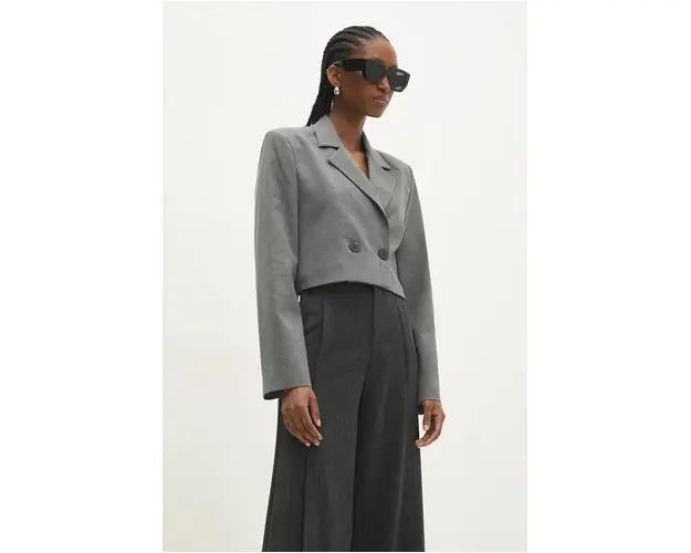 Answear Lab sacou culoarea gri, cu doua randuri de nasturi, neted