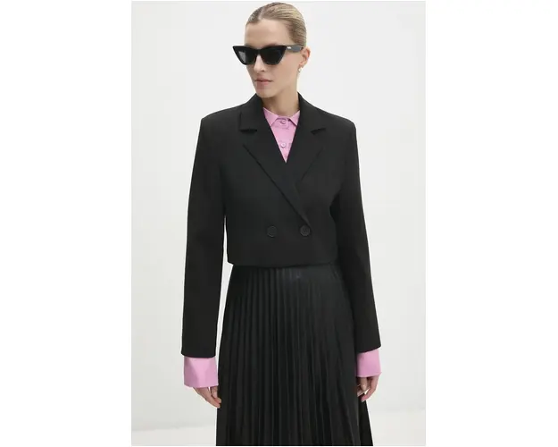 Answear Lab sacou culoarea negru, cu doua randuri de nasturi, neted
