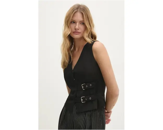 Answear Lab vesta culoarea negru, un singur rand de nasturi