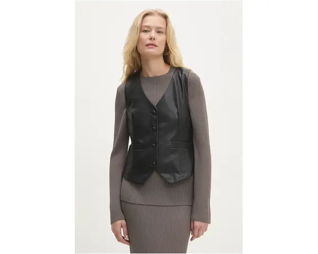 Answear Lab vesta culoarea negru, un singur rand de nasturi