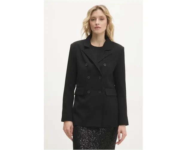 Answear Lab sacou culoarea negru, cu doua randuri de nasturi, neted