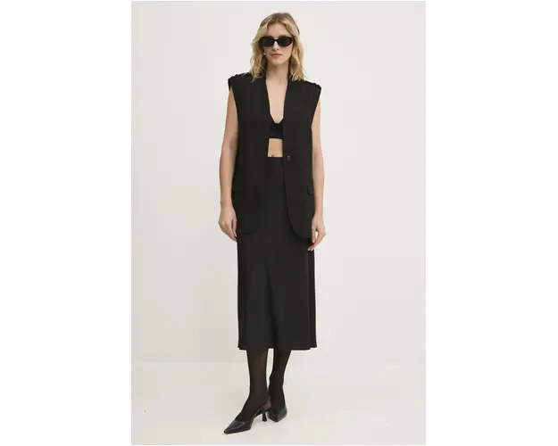 Answear Lab vesta culoarea negru, un singur rand de nasturi