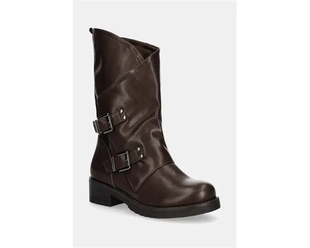 Answear Lab botine femei, culoarea maro, cu toc plat