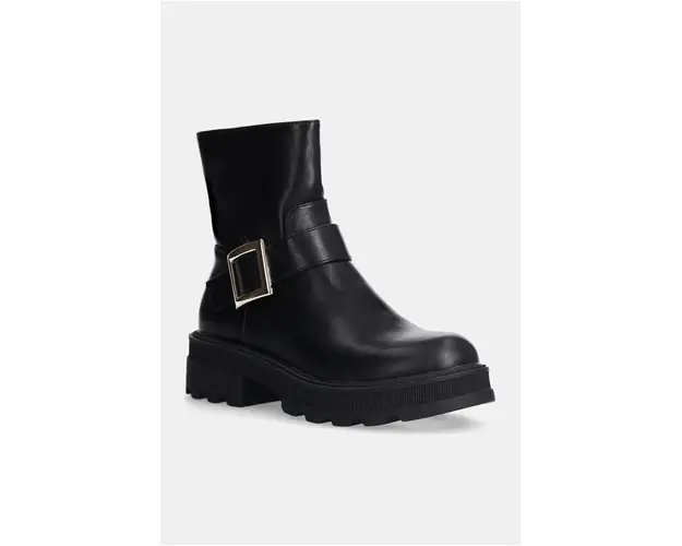 Answear Lab botine femei, culoarea negru, cu toc plat