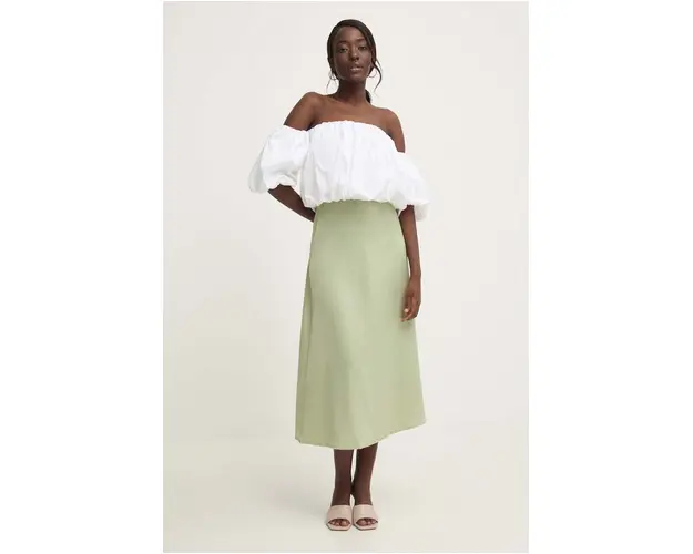Answear Lab fusta culoarea verde, midi, evazati